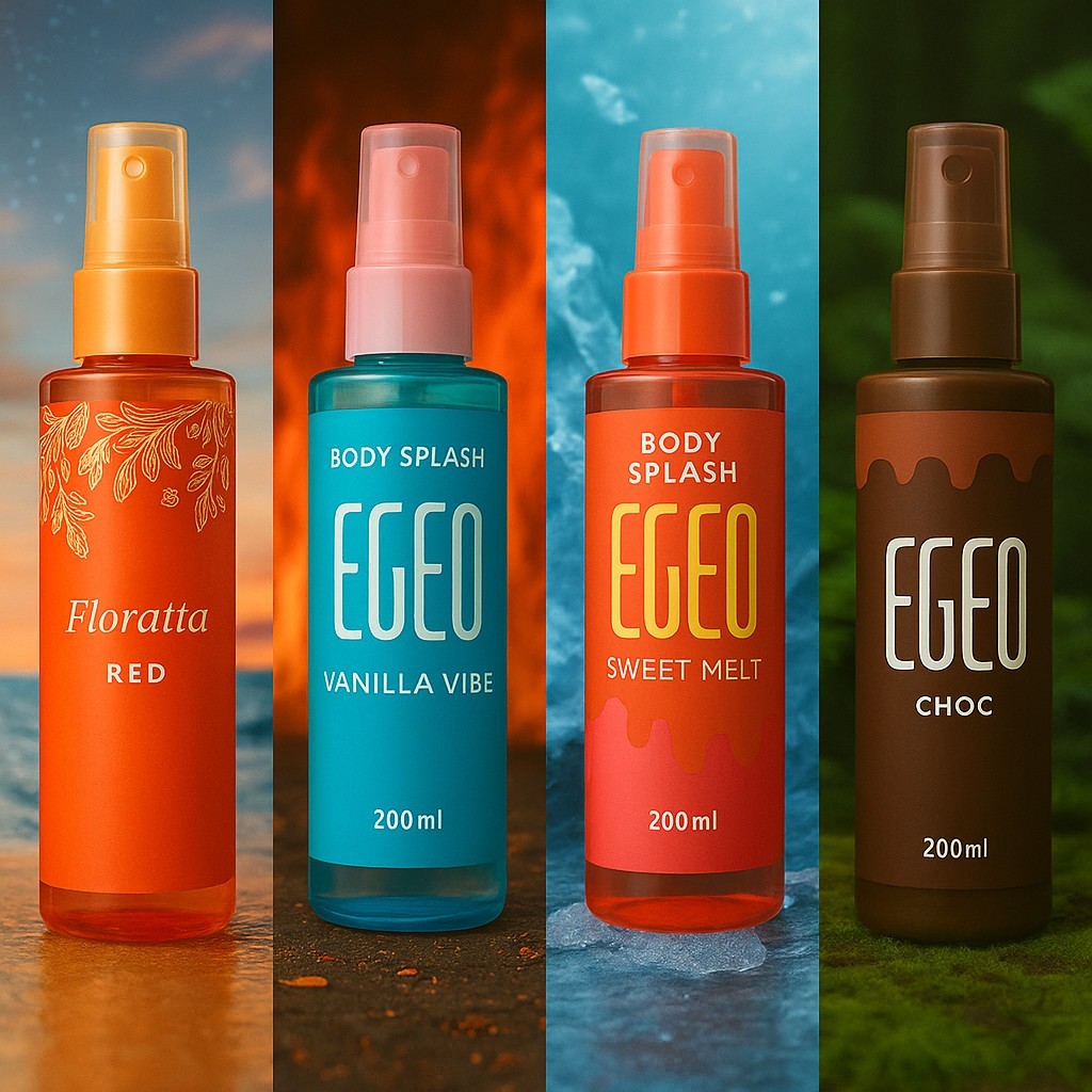 Kit 4 Body Splash Egeo Fragrancias refrescantes Vanilla Vibe e Egeo Melancia + Floratta Red (60 ml cada)