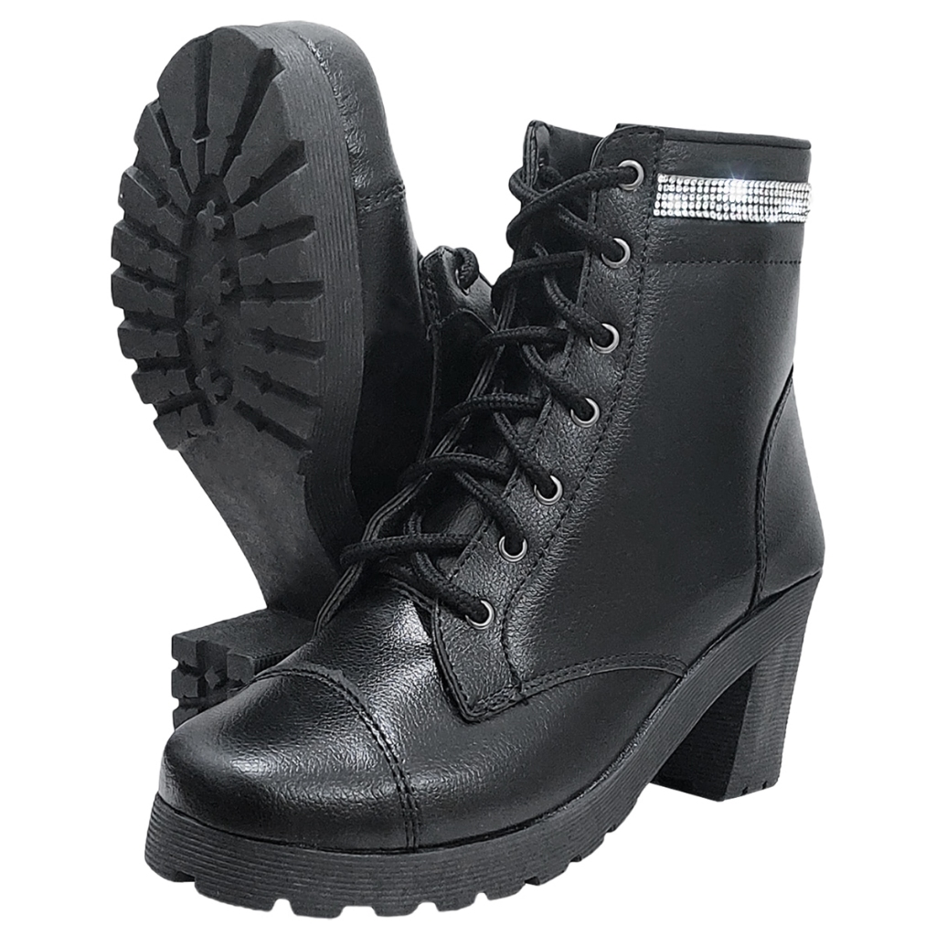 Bota coturno Feminino Com Detalhe Em Strass Moda Atemporal Ref. 20/133