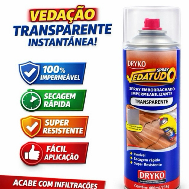 Spray Vedatudo Impermeabilizante Incolor Cores Secagem Rápida Concreto Materiais Diversos