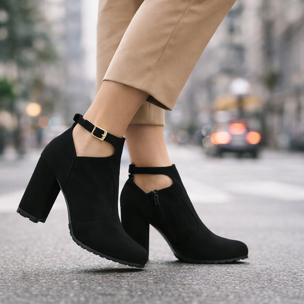 Coturno Feminino Bota Feminina Salto 9cm Bloco Preto Cano Baixo Fashion Confortável Promoção 233
