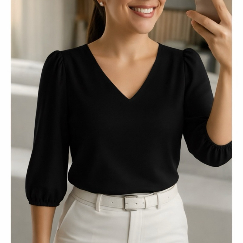 Blusa Feminina Novas Cores Modelo Social Manga 3/4 Moda Promoção Tendecia Tecido