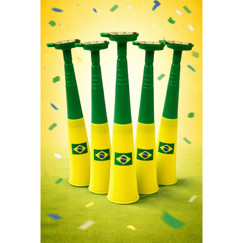 Kit 2/3/5/10 Cornetas Brasil 40cm Bico Assoprar Verde Amarelo Bandeira Brasil Torcida Copa 2026