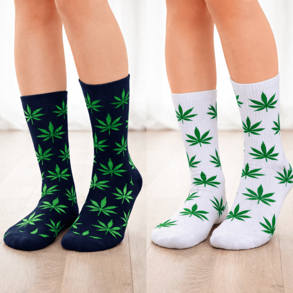Meia Cano Alto Estampada Folha Maconha Erva Cannabis Marijuana Hemp Dollar Casual Unissex Algodão
