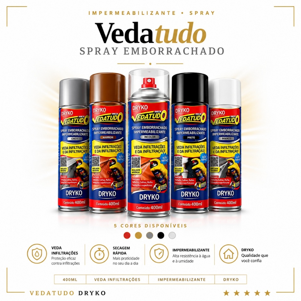 Borracha Líquida Impermeabilizante Spray Vedatudo Impermeável 400ML DRYKO