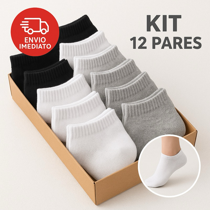 Kit 12 Pares de Meias Soquete Cano Curto Masculina Feminina Unissex
