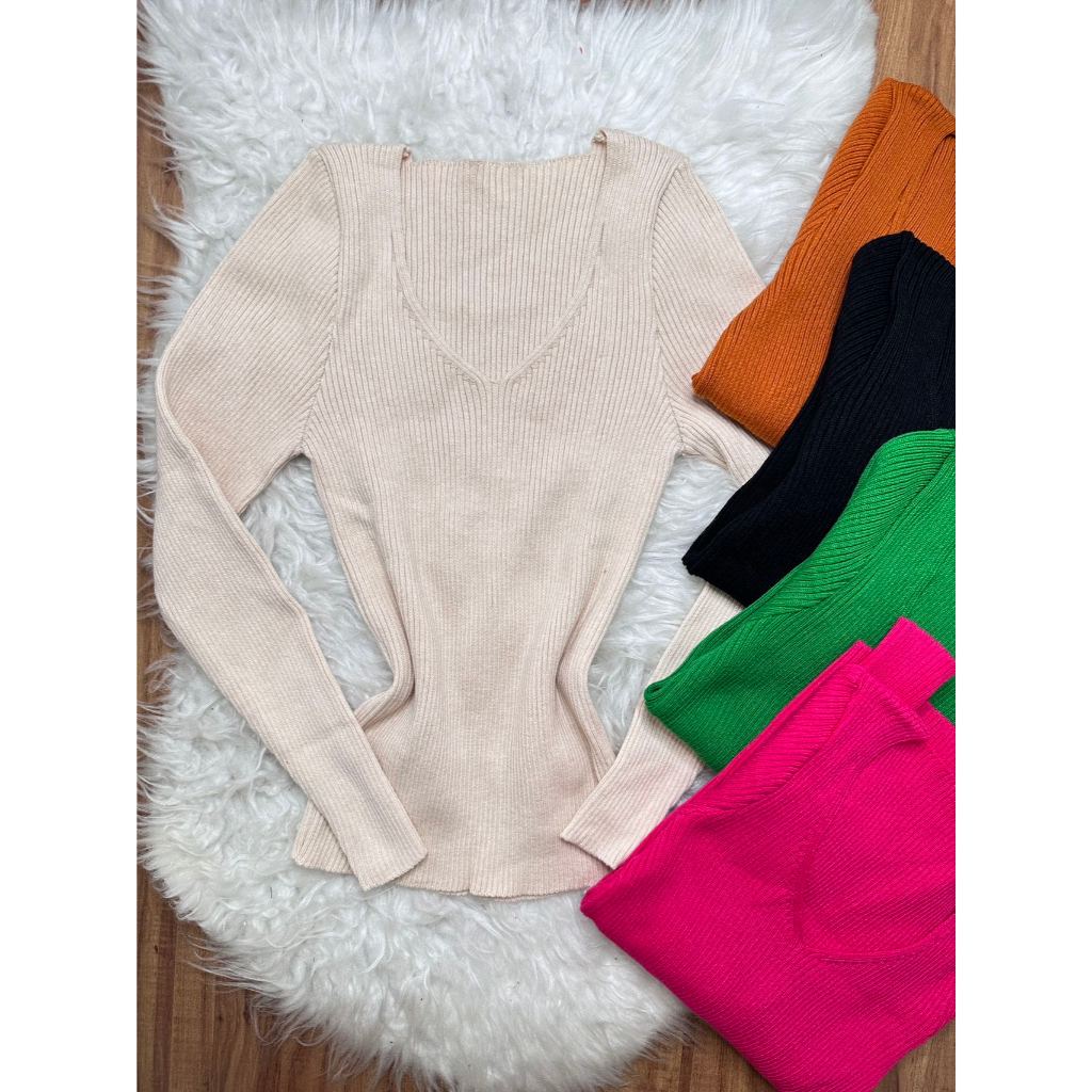 Blusa modal basica manga longa trico tricot
