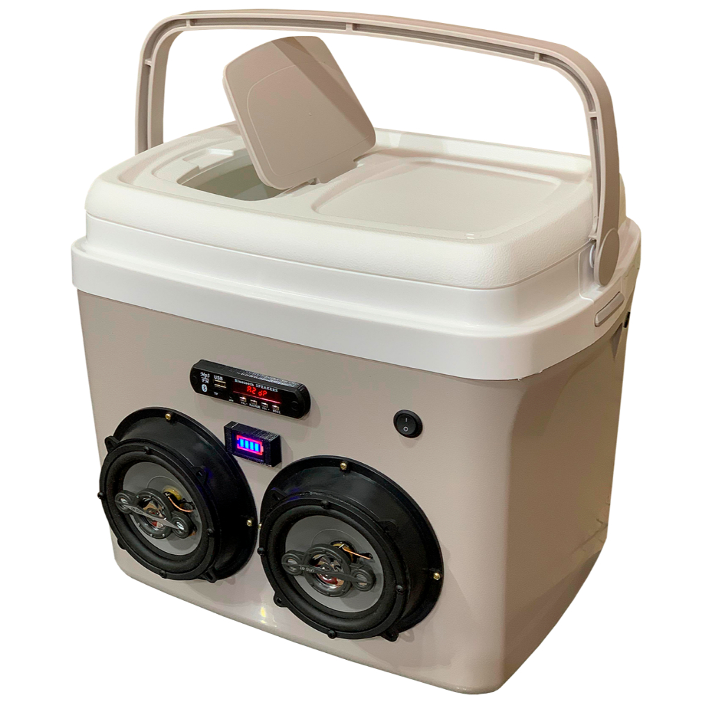 Caixa Termica 32l Cooler Tampa Alça - Bateria Som Bluetooth Usb Fm aux sd Falante 5 Polegadas 100w