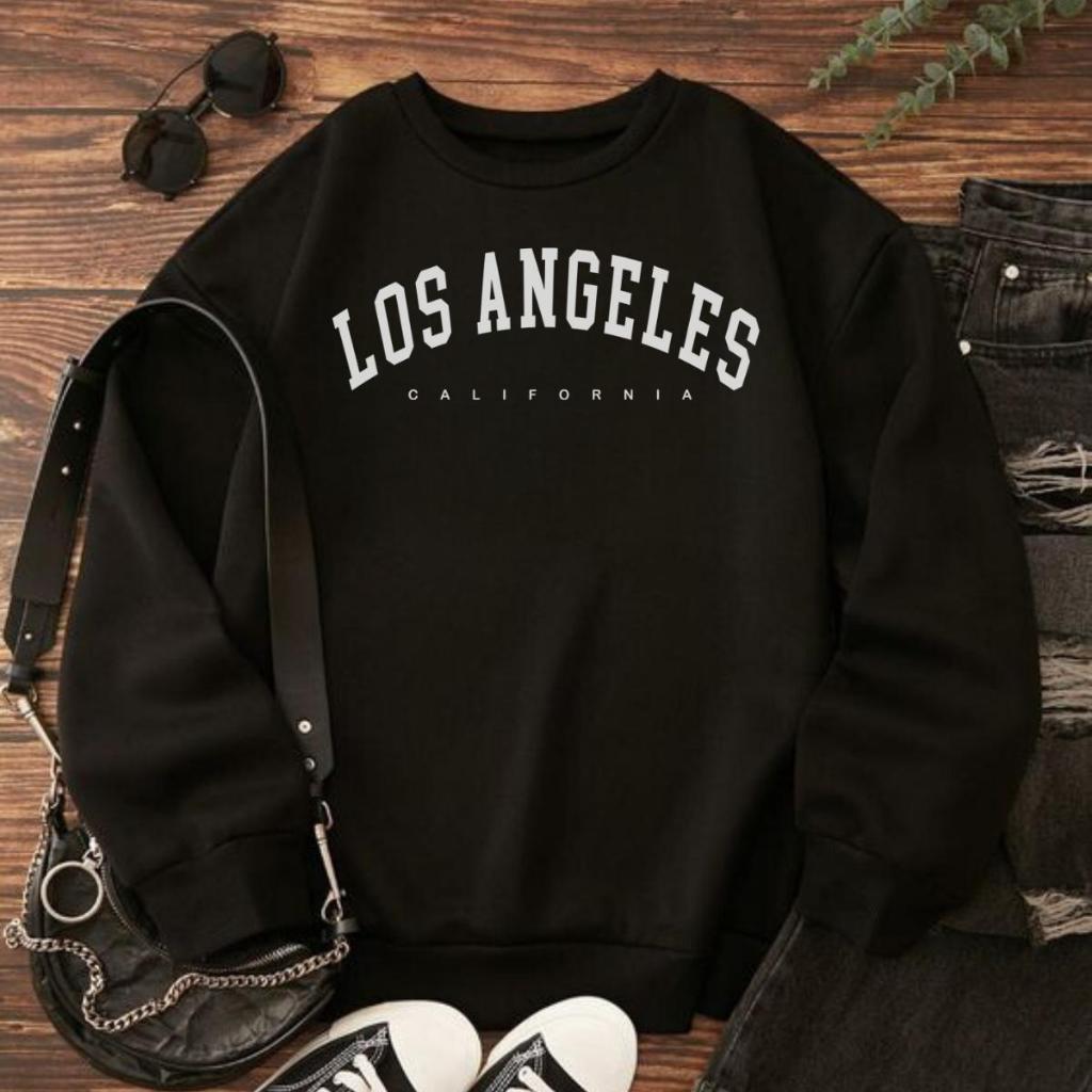 Moletom Feminino Casaco de Inverno Gola Careca e moleton Masculino Los Angeles - Blusa de Frio