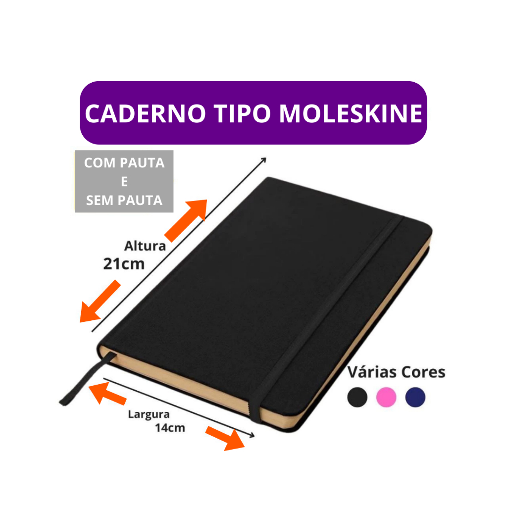 Caderno Grande Tipo Moleskine 21x14cm Caderneta Com Pauta e Sem Pauta Sketchbook
