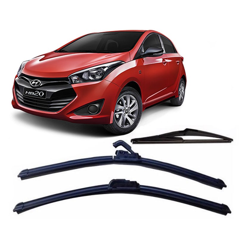 Kit 3 Palhetas Limpador De Parabrisa Dianteiro + Traseiro Hyundai HB20 /HB20X / HB20S 2012 Até 2018