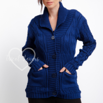 Casaco Feminino Tricô Com Botões e Bolsos Inverno Modelagem Ampla