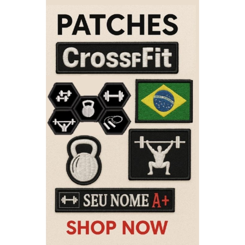 Kit Crossfit c/ 6 pçs Patch Bordado Tarja Identificação Seu Nome , Bandeira Brasil, treino