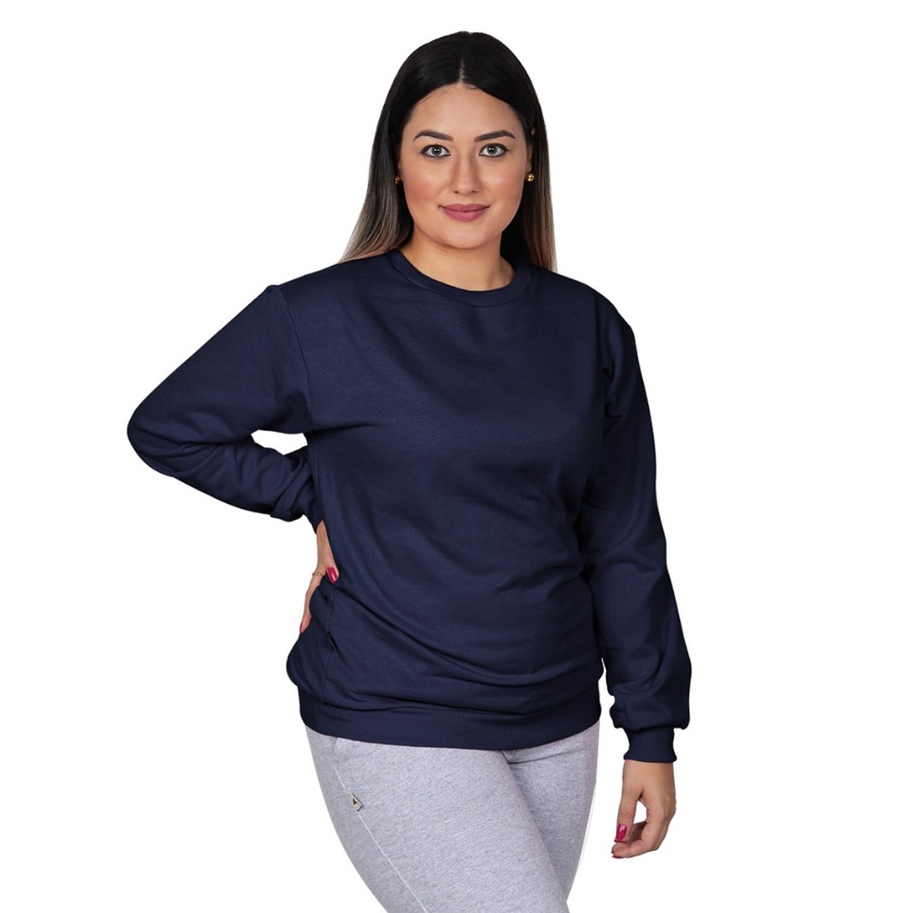 Moletom feminimo gola redonda flanelado liso variedades de cores algodão premium careca com ribana