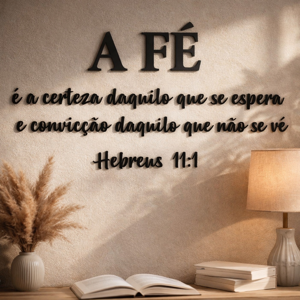 Frase Decorativa MDF Versículo Bíblico Hebreus 11:1 - A Fé é a Certeza AUTOCOLANTE 120cm