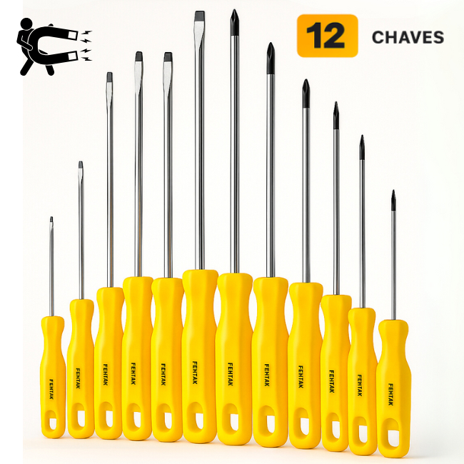 Jogo Conjunto Com 12 Chave de Fenda Phillips Kit Imantada Profissional Fertak Envio Imediato