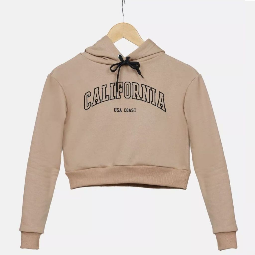 Cropped Feminino California Com Capuz Flanelado