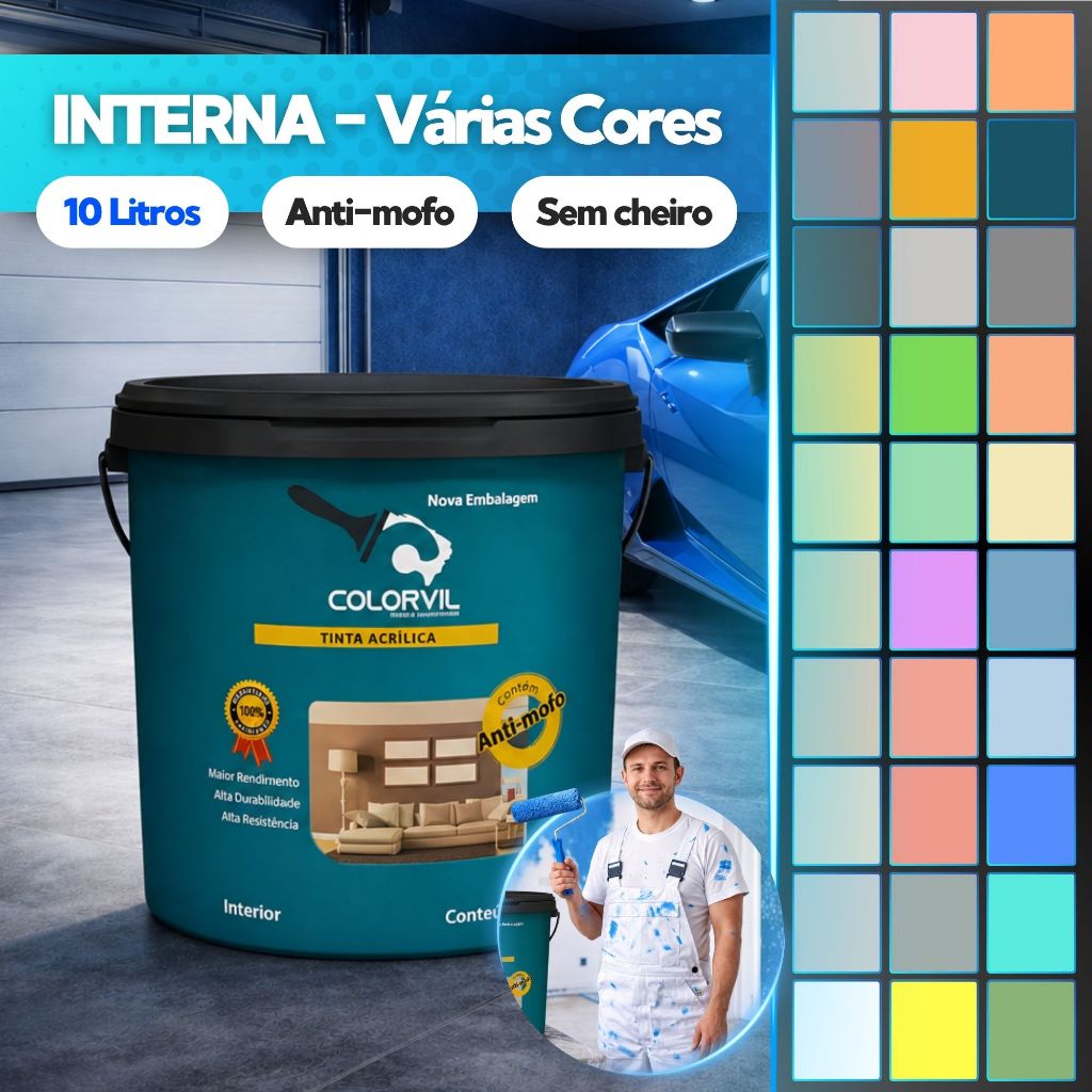 Tinta Parede Interna 10 Litros Colorvil - Anti Mofo Sem cheiro Alto Rendimento - Diversas Cores