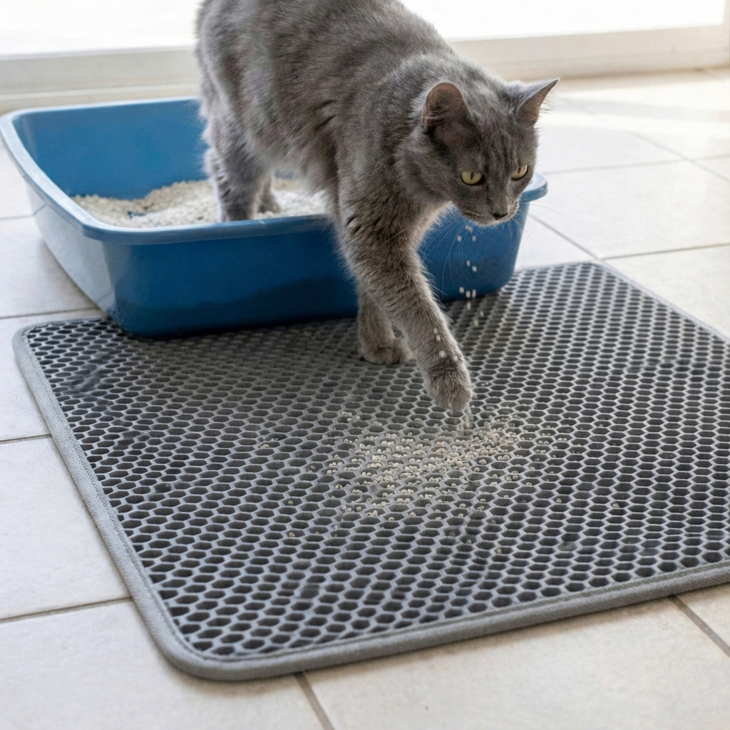 Tapete Higiênico M - G - GG Coletor De Areia Para Gato Preto e Cinza