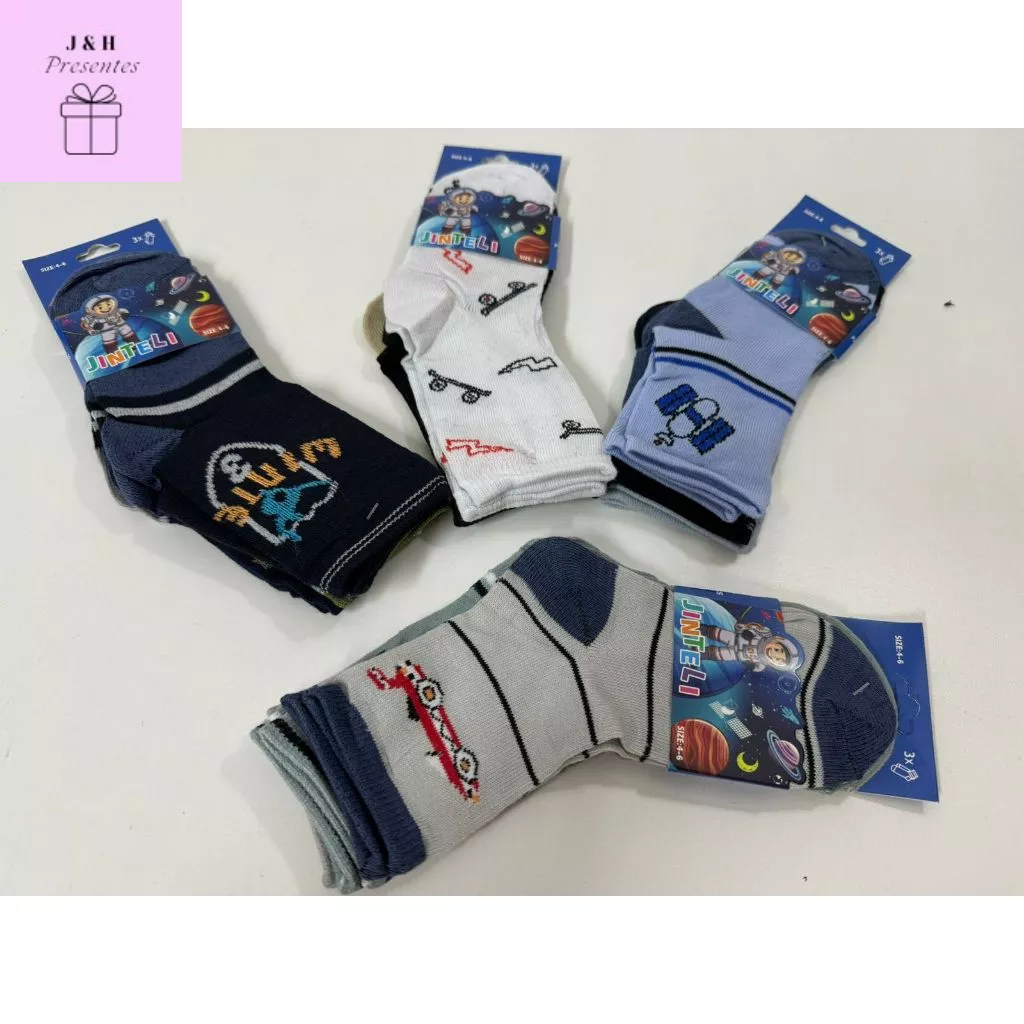Kit 12 Pares de Meia Escola Infantil Menino Cano Médio Criança
