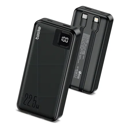 Power Bank 20000mah Portátil Carga Rápida Leve Seus Cabos Embutidos Usb-c E O Display Prático Carregamento Rápido 22.5w Para iPhone Samsung E Mais Essencial Para Viagem Preto