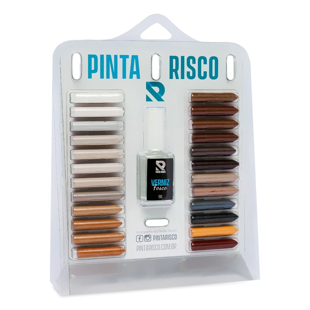 Kit Giz 24 cores Reparo Móveis Madeira Mdf Mdp Verniz Fosco Retoque Tira Riscos Piso Laminado Porta