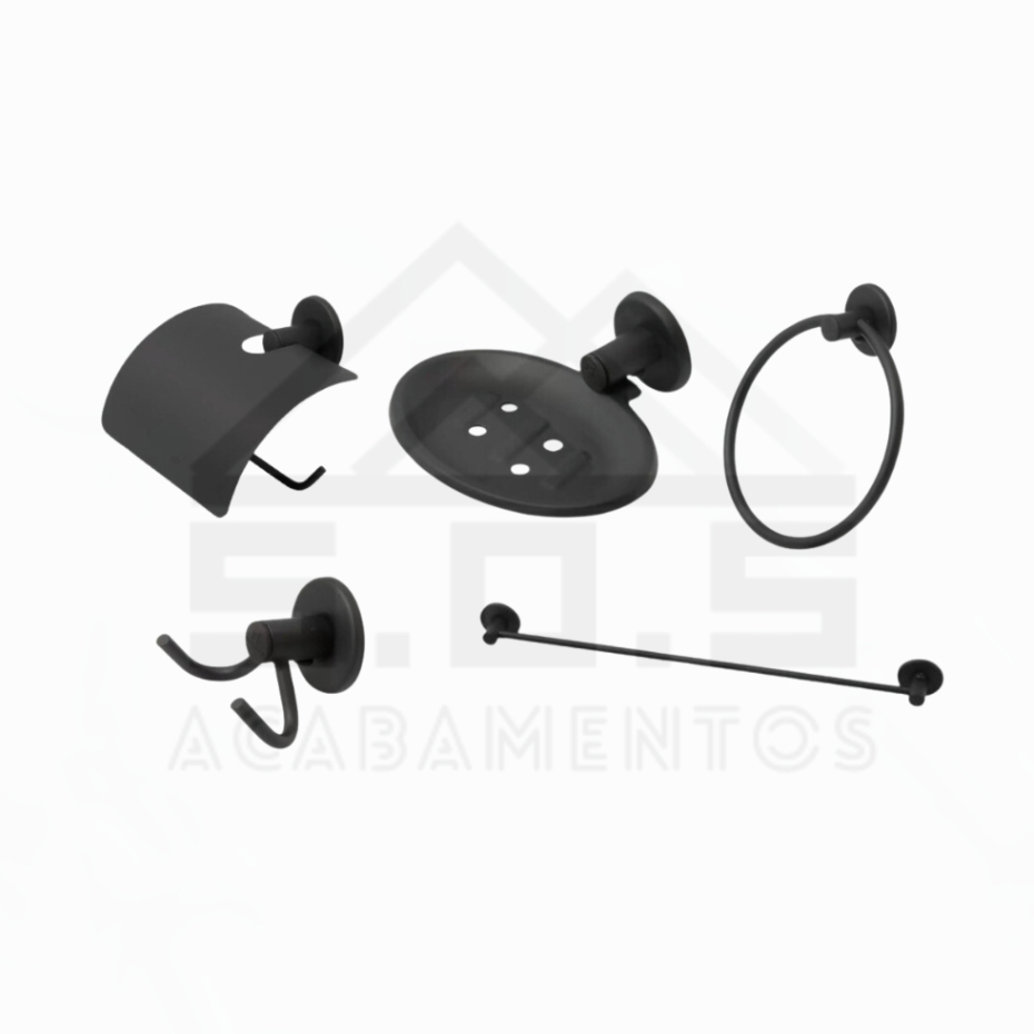 Kit de acessórios Stander para banheiro com 5 peças Preto
