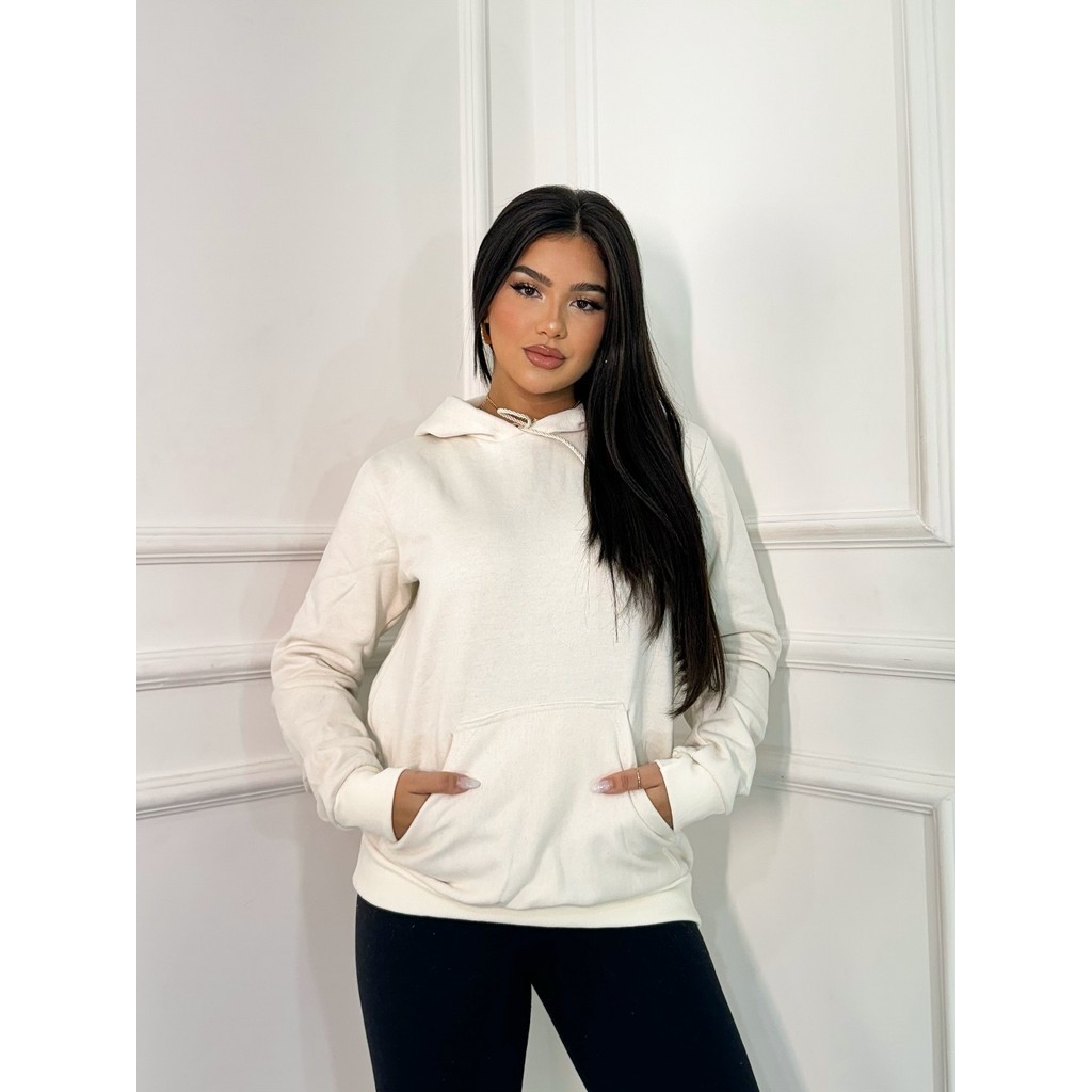 Blusa Moletom Feminina Bolso Canguru e Capuz Com Felpa Fofinho