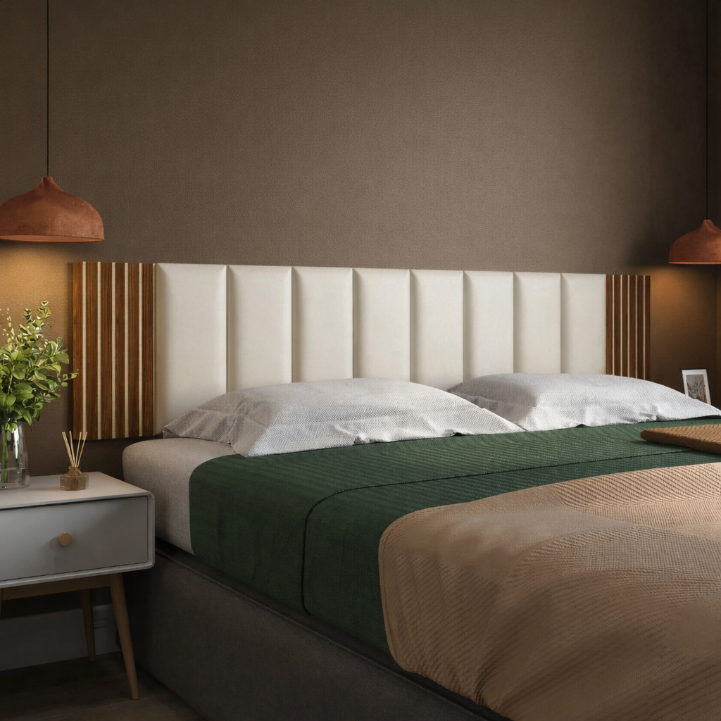 Kit Com Até 12 Peças Cabeceira Estofada Adesiva+Painel Ripado MDF Cama Box Solteiro Casal Queen King