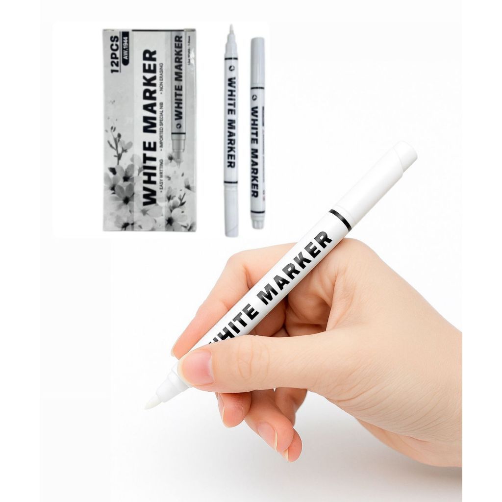 Kit 24 PCS Canetas Marcadoras Branca White Markers Ponta 1mm Permanente