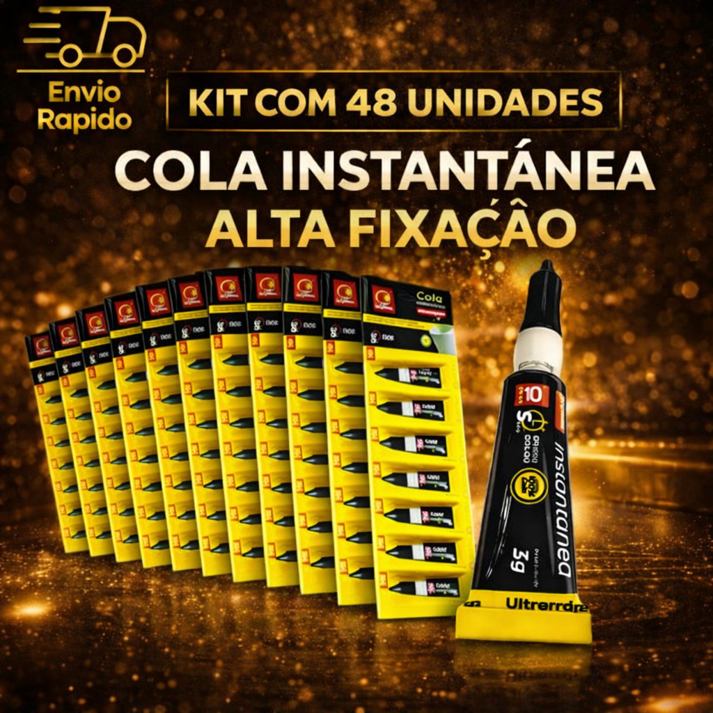 Super Cola Instantânea Kit 48 Unid Cola Plastico Borracha Porcelana 4 Cartelas Bond