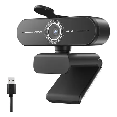 Webcam Emeet C60e 4k Uhd 8mp Foco Automático 60fps 2microfon Preto