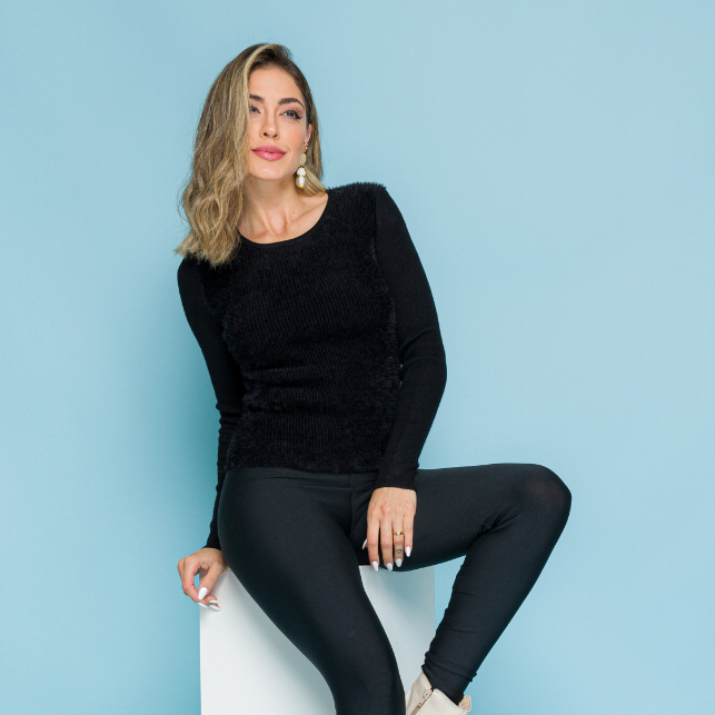 Blusa De Frio Feminina Com Pelinho  Manga Longa jx053