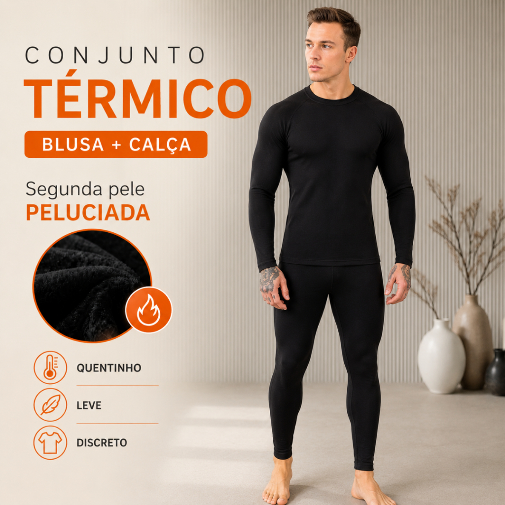 Blusa Calça Térmica Conjunto Segunda Pele Masculino Flanelado Frio Inverno Intenso quente Camiseta
