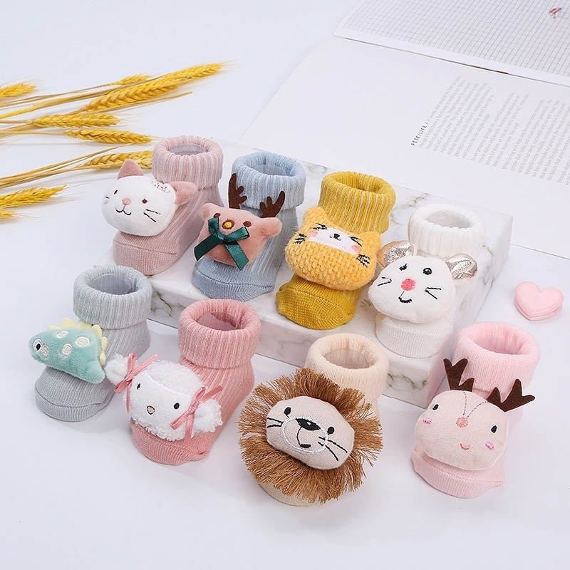 Kit 6 Pares Meia Infantil Meninas e Meninos 3D Boneca De Desenho Animado