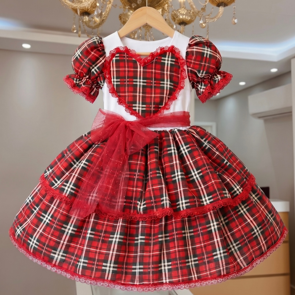 vestido de quadrilha Caipira Infantil Festa Junina Vestido Xadrez Menina Arraial
