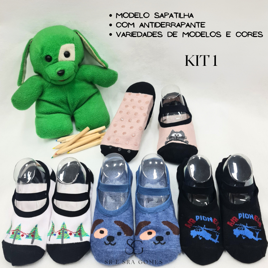 KIT 4 PARES DE MEIA INFANTIL MODELO SAPATILHA COM ANTIDERRAPANTE PARA CRIANÇAS DE 8 Á 10 ANOS MENINO ÓTIMA QUALIDADE