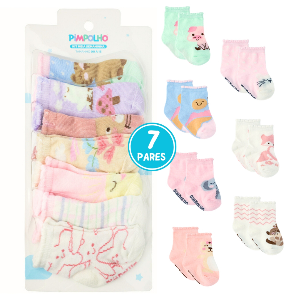 Kit 7 Meia Infantil Tamanho 00 a 15 Pimpolho Frio Menina Bebê Criança Qualidade