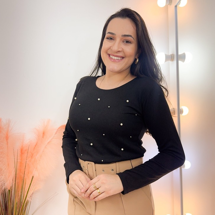 Blusa Lanzinha com aplique Perolas Feminina Manga Longa Sueter inverno frio quentinha Tendencia