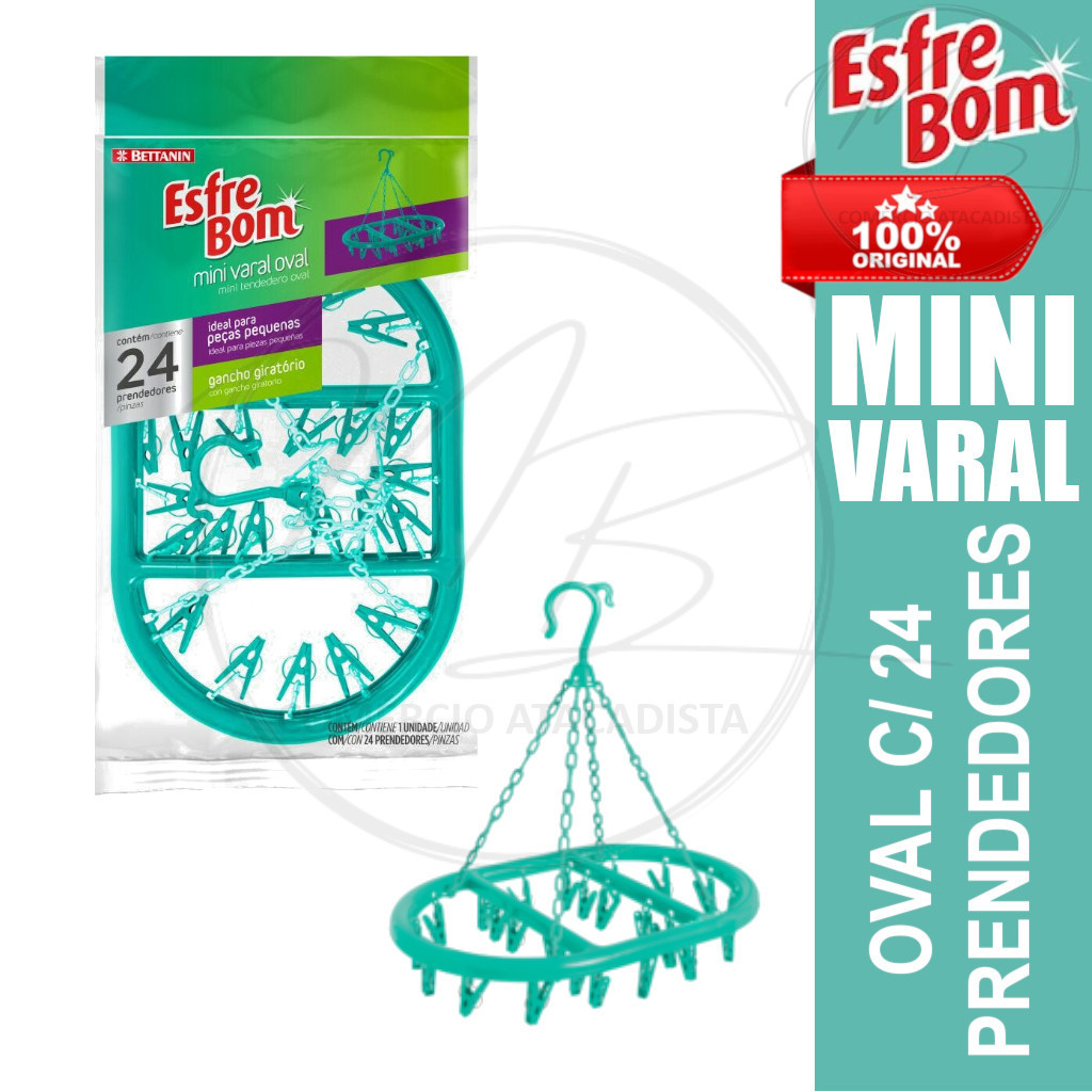 Varal Oval 24 Prendedores EsfreBom Original Giratório Portátil Resistente Para Meias Lingerie