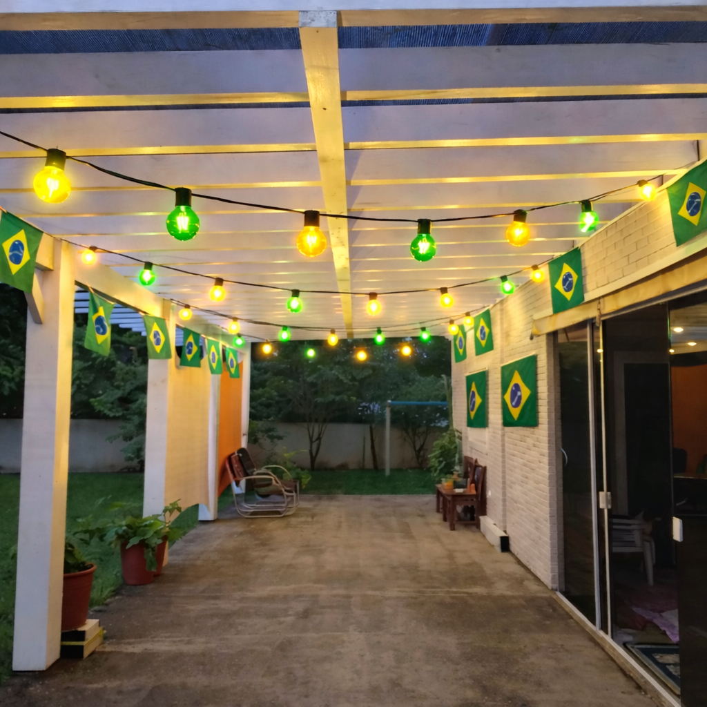 Varal de Luz DECORAÇÃO DA COPA DO MUNDO - Vai, Brasil! - Até 25 METROS! Lâmpadas verdes e amarelas