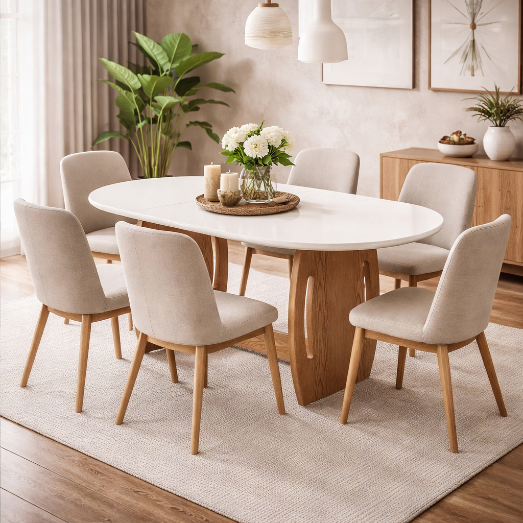Mesa de Jantar 4 Lugares Oval 137x90cm – Montagem com Encaixe Invisível