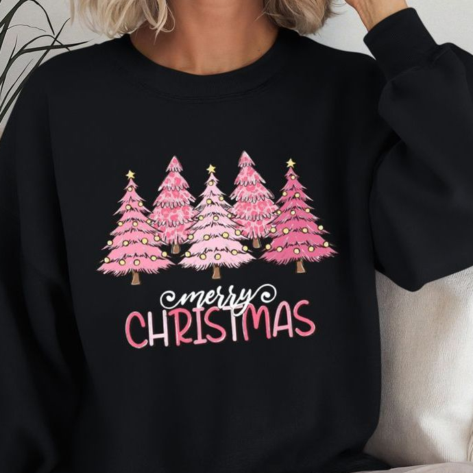 Moletom Gola Redonda Feminino Estampa Asthetic De Natal Rosa Tecido Premium Confortável E Aquecido Style