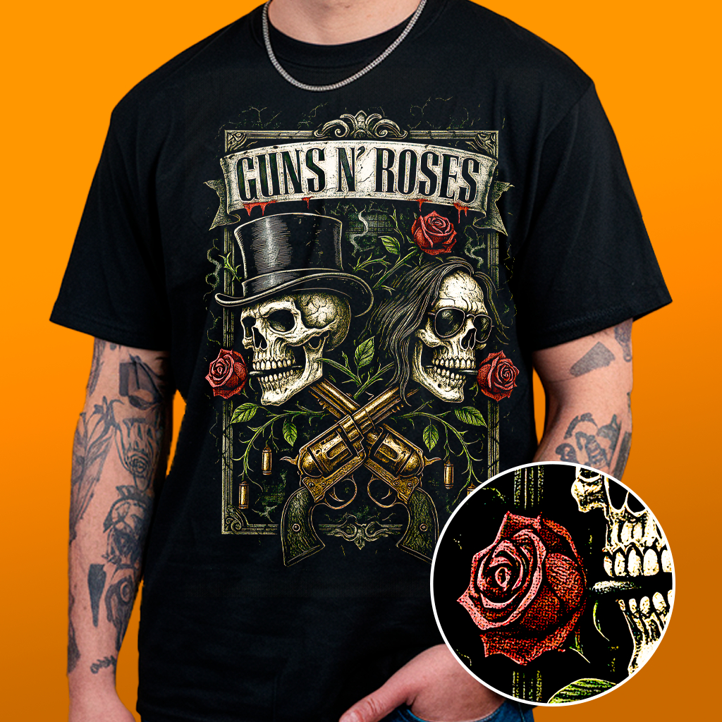 Camiseta Guns N Roses - Estampa Reticulada Algodão 30.1