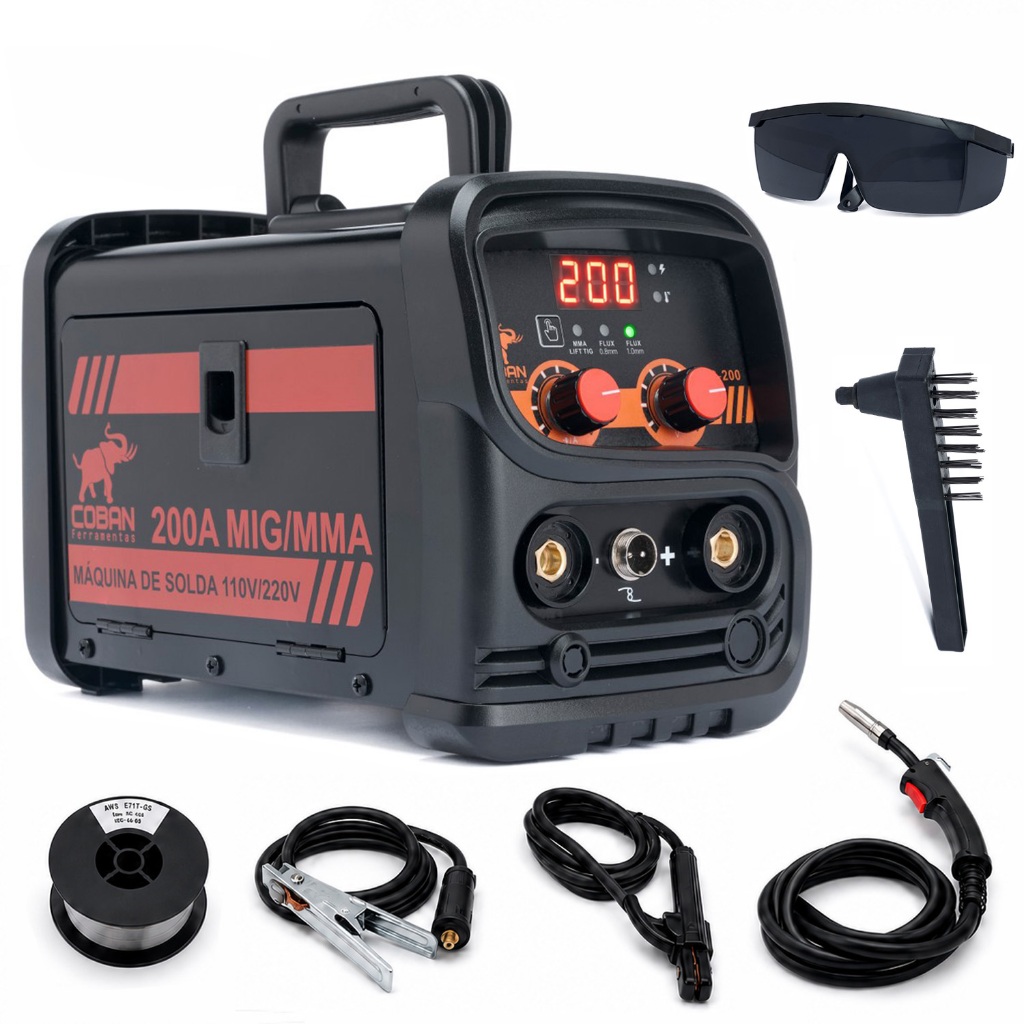 Máquina De Solda Mig 200a Bivolt Mma Eletrodo Tig Lift Smart Vermelho