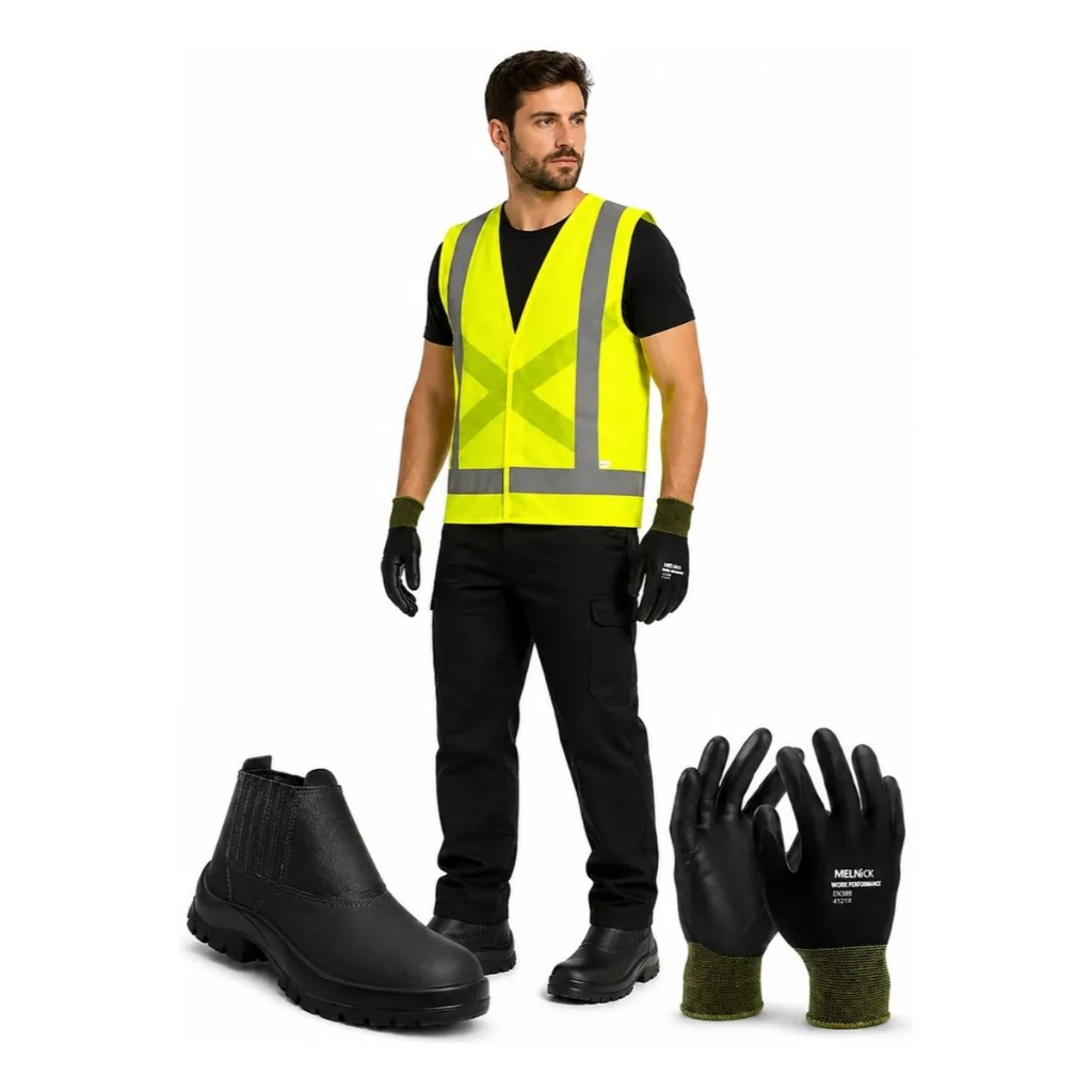 Kit Epi Entregador Completo Botina Segurança Colete Refletivo Luva