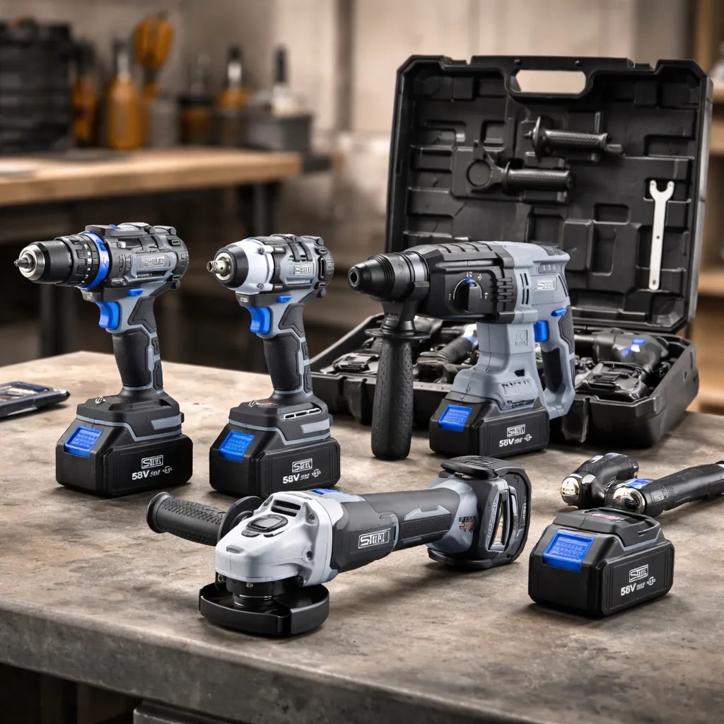 Kit De Ferramentas A Bateria 58v Brushless Com Maleta Profissional Parafusadeira Martelete Impacto