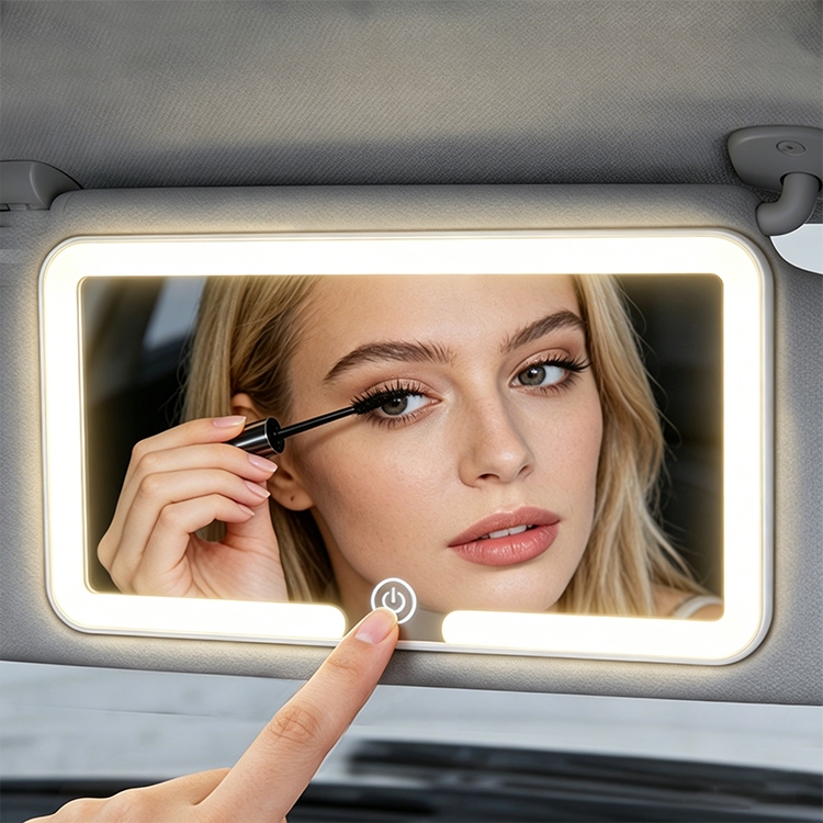 Espelho LED Para Quebra Sol De Carro Com 3 Modos de Led Recarregável Touch Luz Branco Quente Frio