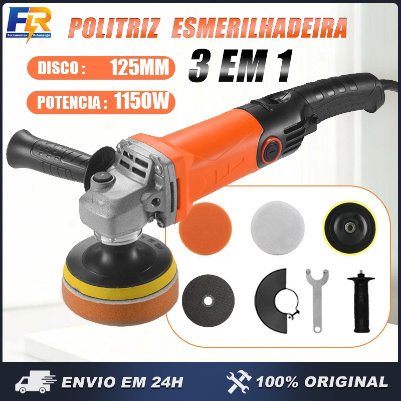 Politriz Esmerilhadeira Lixadeira 3 em 1 Multifuncional 125mm Profissional 1150W 6 Velocidades