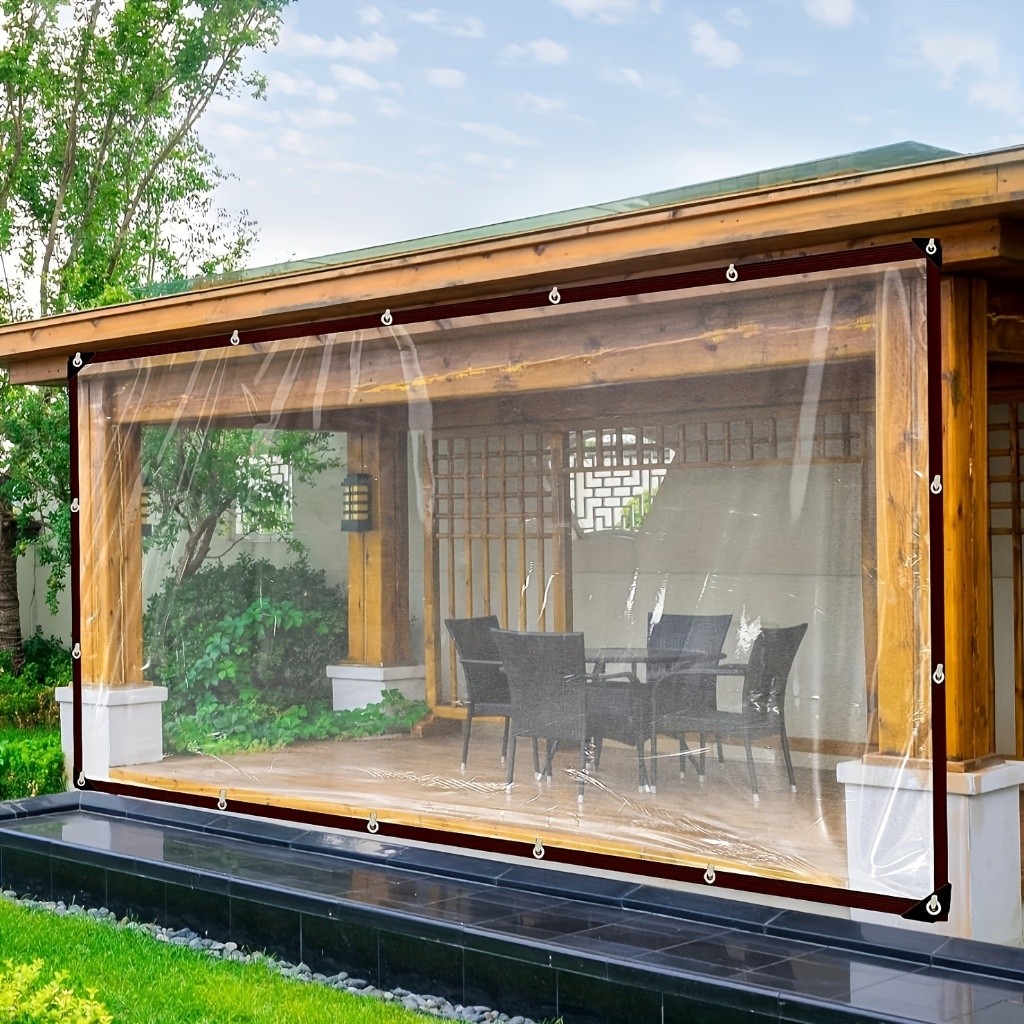 Lona Transparente de PVC Reforçado – Impermeável,Durável e Proteção Solar – Com Ilhós – Jardim,Portas,Janelas e Varandas