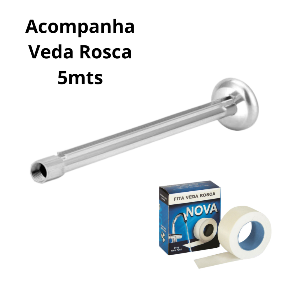 Kit Braço de Alumínio para Chuveiro Cano Polido 40cm - Veda Rosca 12mm X 5mts - Envio Imediato